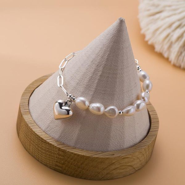 

other bracelets leouerry 925 sterling silver elegant pearl for women personality asymmetry charms heart pendants bracelet, Golden;silver