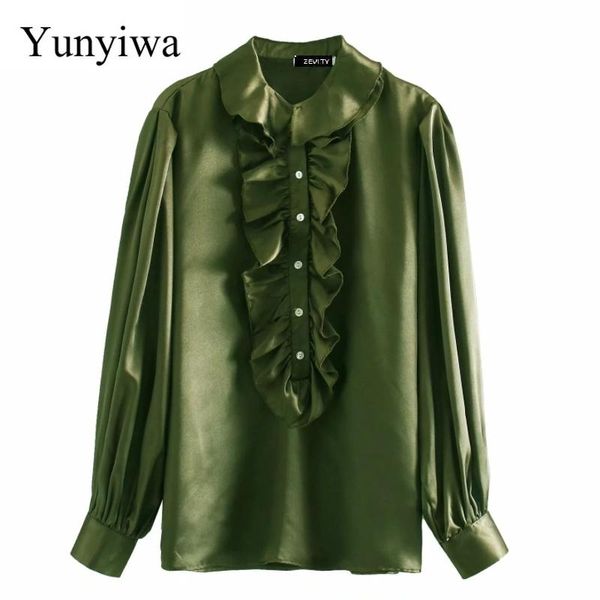 

women's blouses & shirts 2021 women vintage cascading ruffles solid color business blouse casual slim blusas agaric lace chemise, White