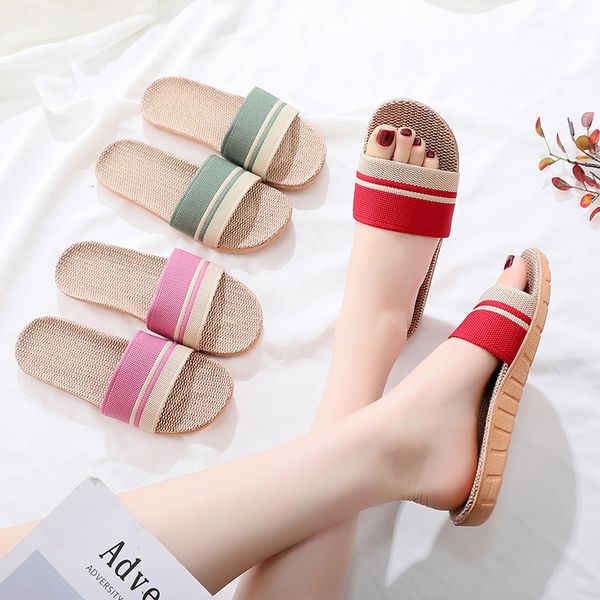 

color linen 23 home couple indoor slippers summer beach sandals shoes for men women, Black