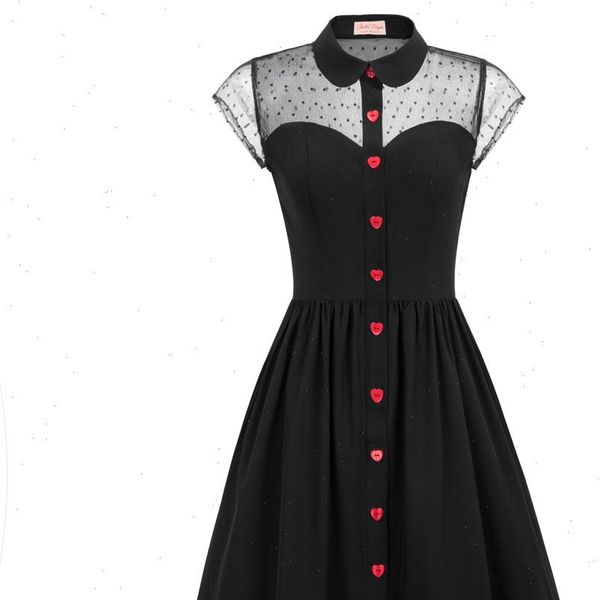 

womens dresses elegant flutter sleeves dress tie neck elastic waist floral pattern a line midi length party casual swing dress, Black;gray