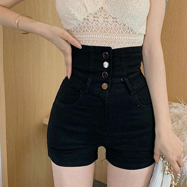 

women's shorts fashion 2021 summer temperament high waist designer creative hipster single-breasted bandage solid color elasticity, White;black