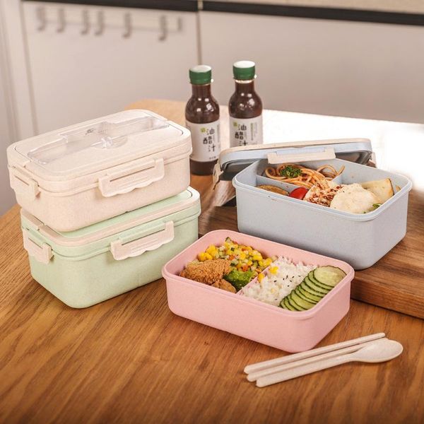 

dinnerware sets microwave lunch box wheat straw storage container children kids school office portable bento