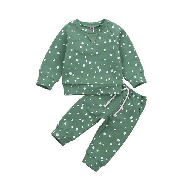 

0-24m newborn kid baby boy girl clothes set polka dot pant suit cute sweet casual plain fall autumn spring outfit, White