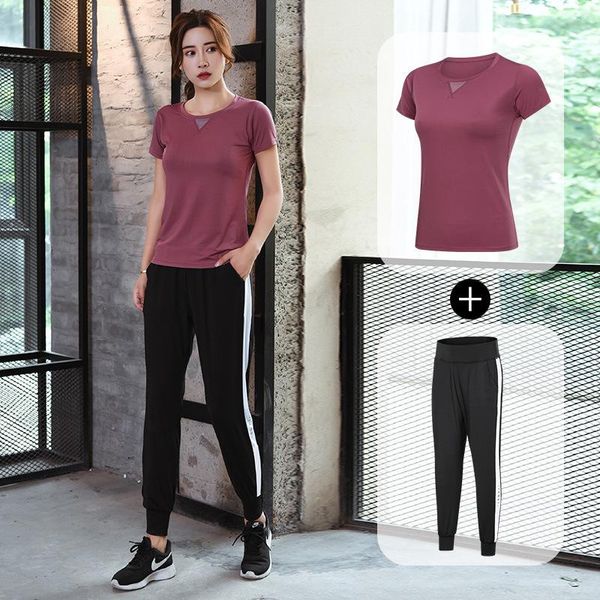 

yoga outfits fitness short sleeve sports clothing set women's comfortable casual institutions suit, White;red