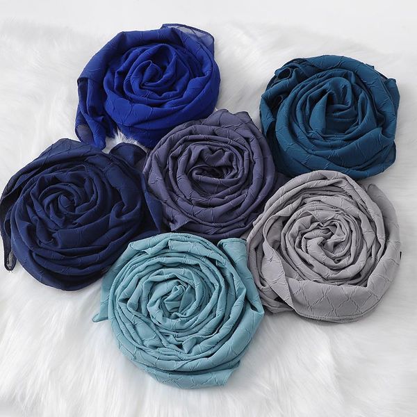 

scarves 2021 spring and summer women solider color crinkled pleataed hijabs shawls scarf heavy chiffon, Blue;gray