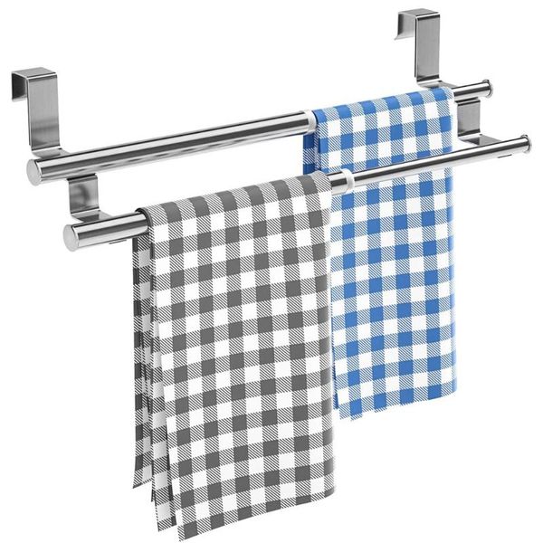 

stainless steel towel rack bathroom towel holder expandable double bar wall mounted kitchen cabinet door hanging organizer shelf