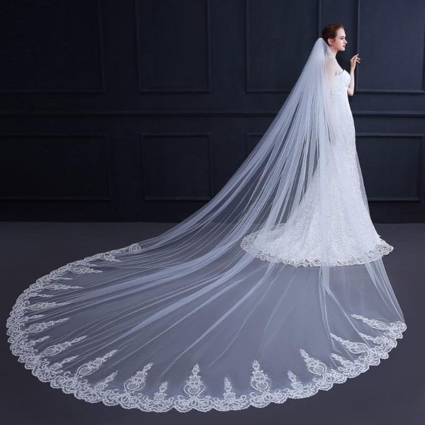 

bridal veils 2021 wholesale one layer lace edge white ivory cathedral wedding veil long accessories veu, Black