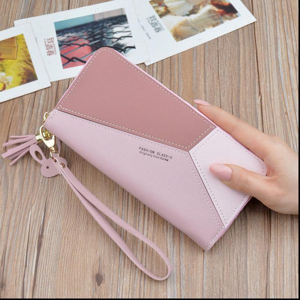 

brand leather wallets women long zipper coin purses tassel design clutch female money bag credit card holder, Red;black