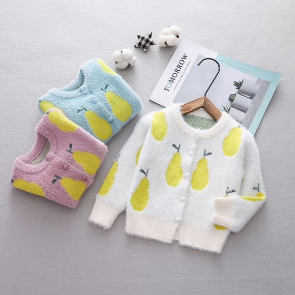 

2021 new children mink cashmere sweater autumn winter baby girls pear pattern knitted cardigan kids toddler girl knitwear jacket 5ovq, Blue