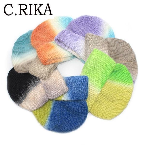 

beanies tie dye angola fur winter hats for women men fashion thick warm beanie ladies girl hip hop knittde hat bonnets