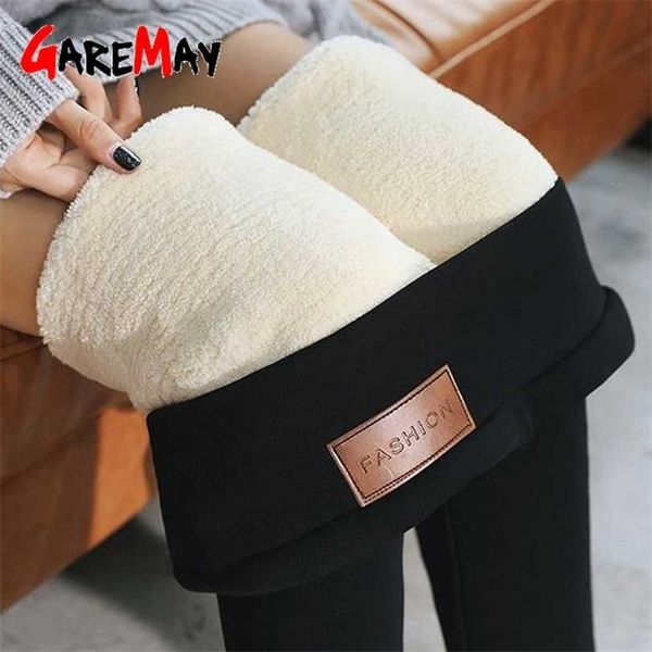

garemay high waist 12%spandex warm pants winter skinny thick velvet fleece girl legging trousers for 211130, Black