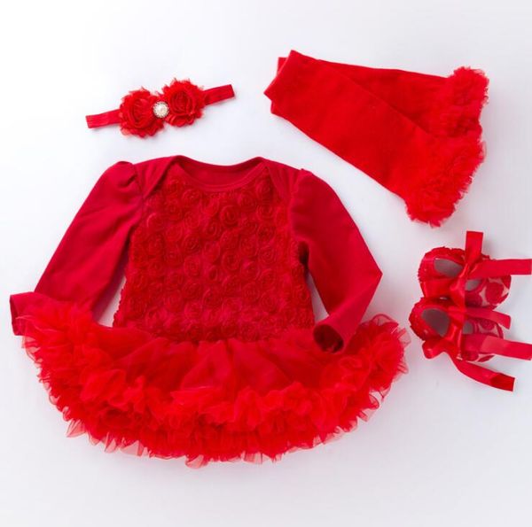 Bebê menina conjunto infantil Natal rosa jumpsuits rendas rendas tutu meninas fios de aniversário roupas crianças roupas recém-nascido bebê roupas
