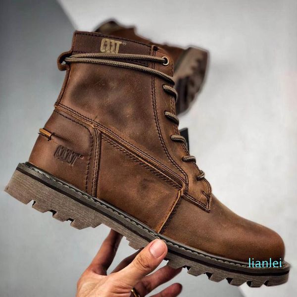 Botas homens e mulheres primavera outono sapatos de couro casuais trabalho de borracha solada de espessura tornozelo marca militar moda