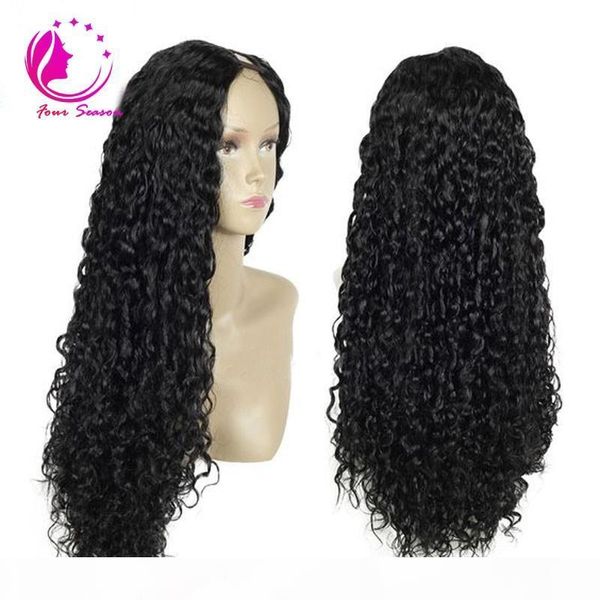 

150ddensity peruvian human hair u part wigs loose curly upart human hair wig unprocess hair middle part for african americans, Black;brown