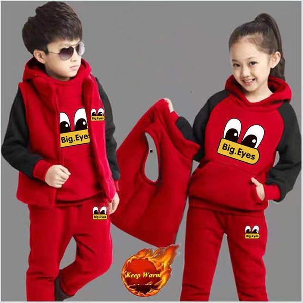 

boy girls fall winter thick warm clothing set 3 pcs sweatshirt pants vest cartoon outfits children tracksuit school uniform, White