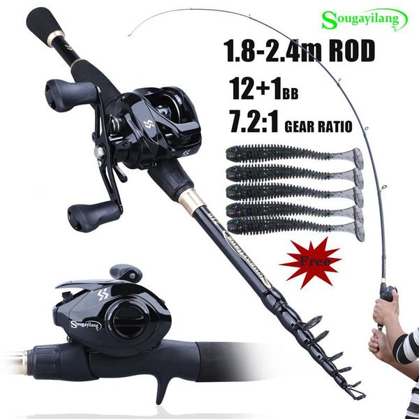 

sougayilang 1.8-2.4m casting fishing combo portable ultralight rod and 7.2:1 gear ratio fishing reel combo