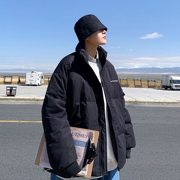 

2021 streetwear black coats jacket for men fashion printed winter thick warm loose jackets brand hooded clothing 4iiy