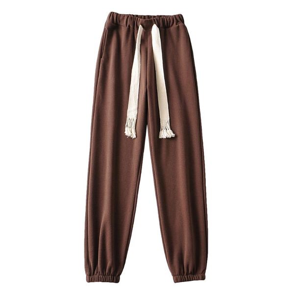 

women's pants & capris za 2021 women autumn sports with drawstring high waisted bind feet long lady casual streetwear grey cotton trous, Black;white