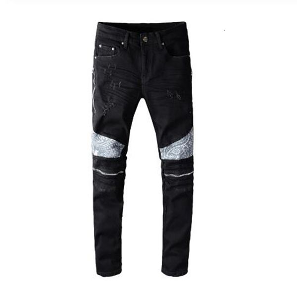 

new black male band anna paisley retail denim jeans streetwear thin zippers stretch pants cjr9, Blue