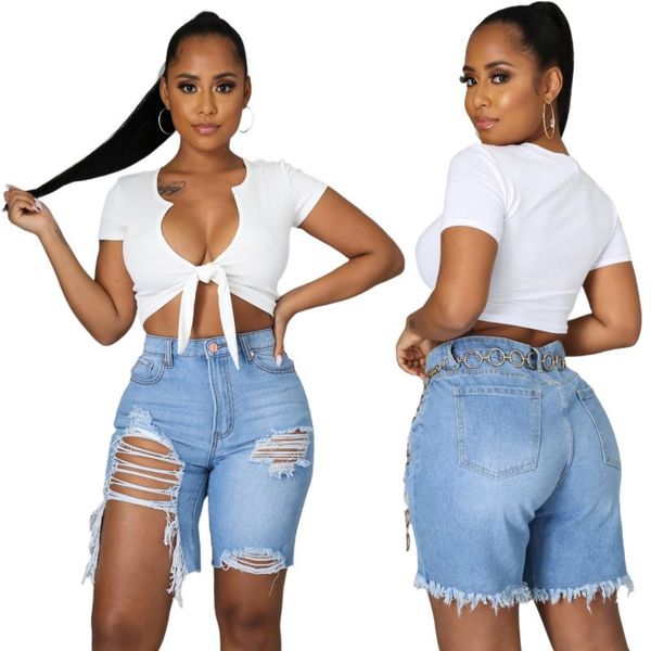 

women's jeans european and american fashion personality frayed high-waist washed stretch mother denim shorts, Blue