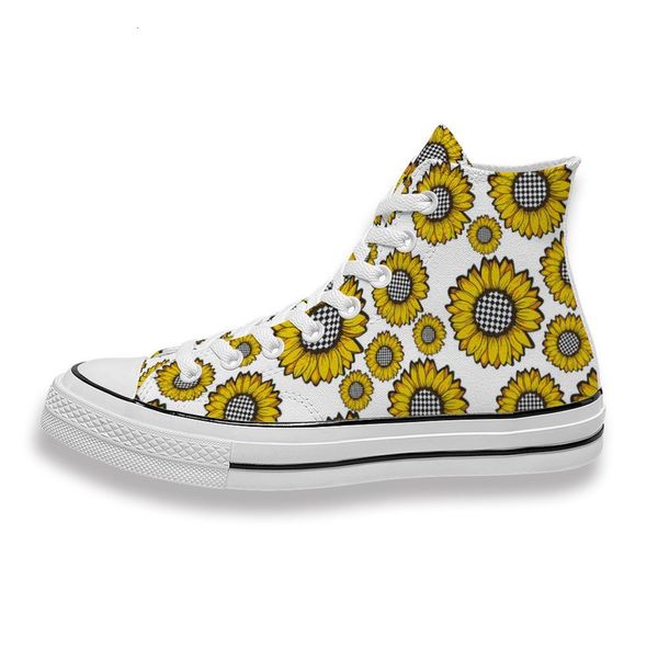 

custom printed black white checkerboard sunflower sneakers high mens womens running sho skateboard diy trainers canvas casual shoe