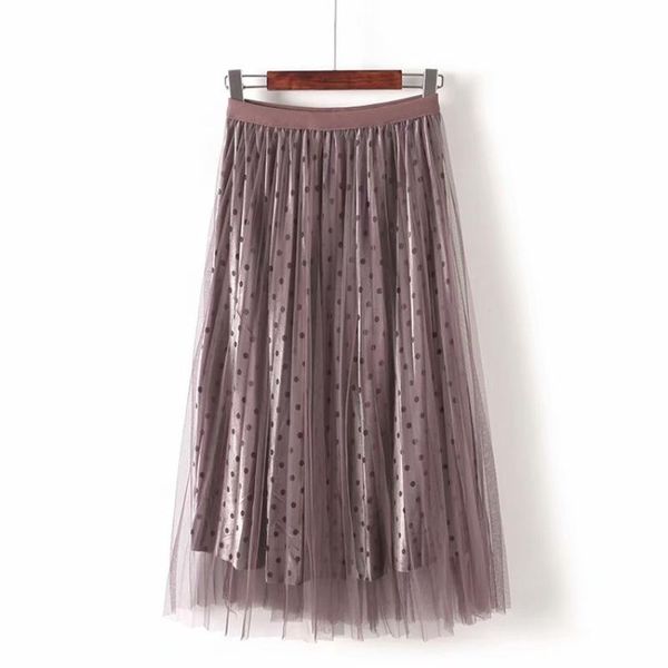 

skirts 77cm tulle pleated midi skirt women-s mesh layers tutu girls autumn-winter princess black jupe femme ladies saia
