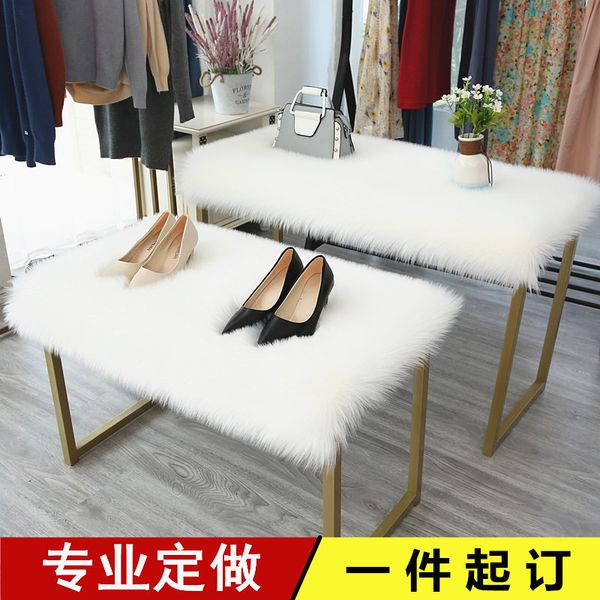 

psh white cushion dkflow table display blanket clothing store window decoration imitation wool carpet