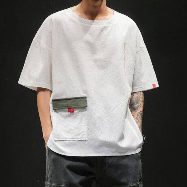 

2021 new hip hop t-shirts men shirt pockets solid tshirt streetwear summer o-neck tee half sleeve high street t shirts for boys 6t56, Black