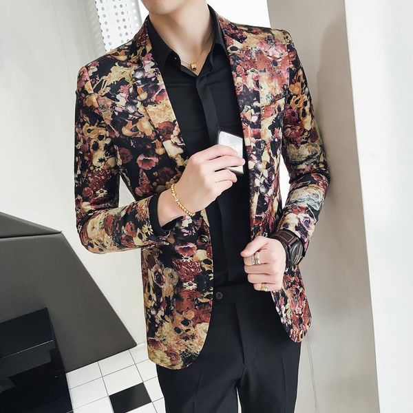 

digital printing men's suit long sleeve suit stage performance clothes fashion show jacket blazer two button plus size coat, White;black
