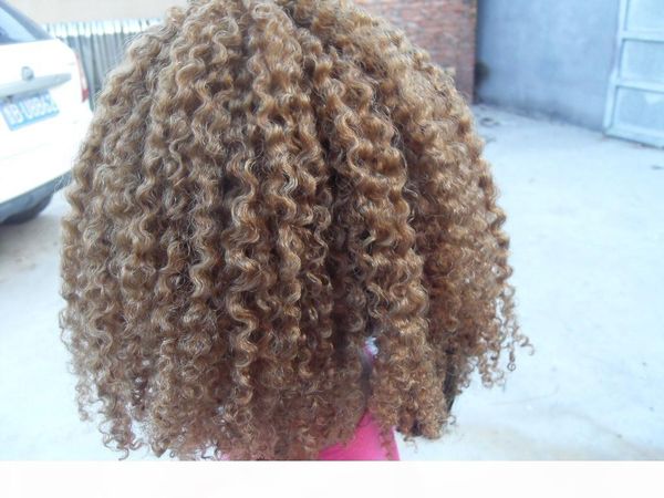 

new arrive mongolian kinky curly hair weft clip in hair extensions unprocessed curly blonde 27# color human extensions can be dyed, Black;brown