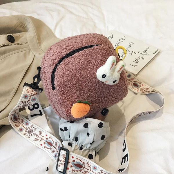 

evening bags solid color plush women's bag trendy fashion lamb hair shoulder for women 2021 student all-match zipper messenger