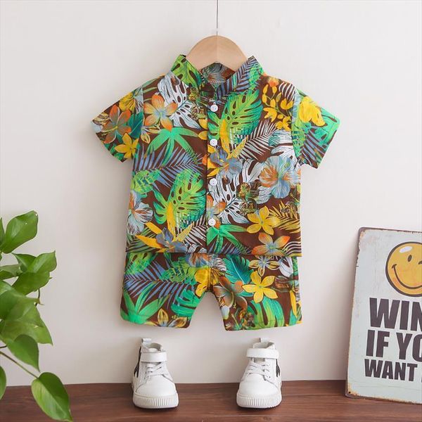

summer boys children sets short-sleeved shirt suit beach fashion handsome baby two-piece tide, White