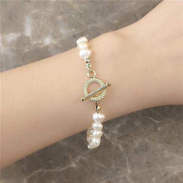 

link, chain elegant jewelry white natural freshwater pearls bracelet style one layer geometric beads for women girl gifts, Black