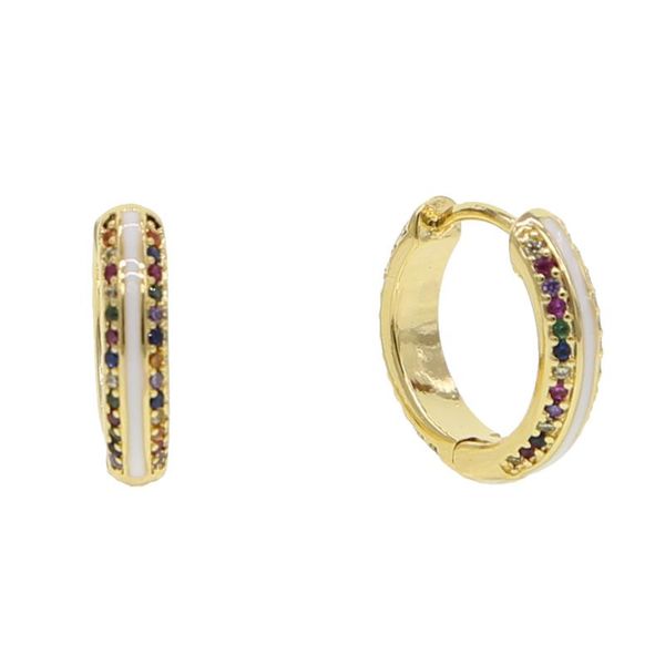 

hoop & huggie gold color mini earring for girls women white enamel and tiny rainbow cz filled delicate trendy jewelry, Golden;silver