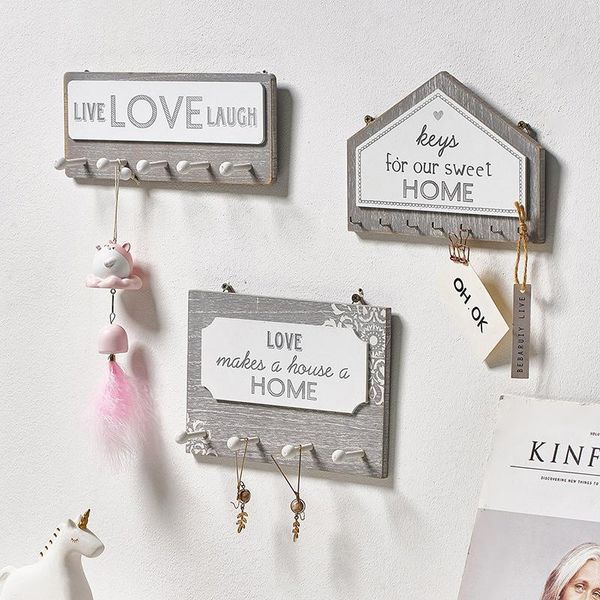 

hooks & rails wood key hook holder wall hanging organizer rectangle shape house rack coat hanger home decoration