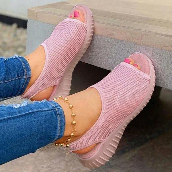 

sandals womens fashion wedge heel platform peep toe slip on mesh breathable 2021 summer casual female shoes footwear#40, Black