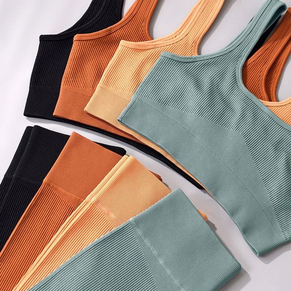 

yoga outfit 2pcs set women sets ribbed seamless sports fitness bra high waisted leggings clothes for