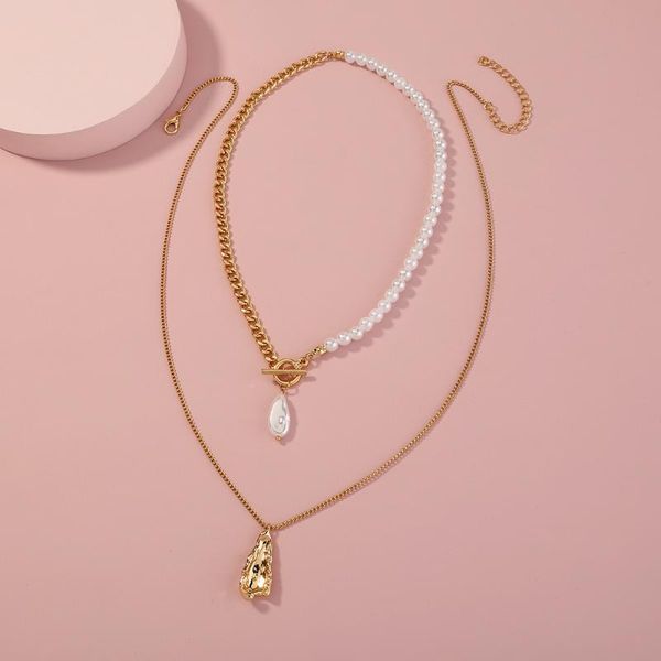 

pendant necklaces fashion multi-layer metal necklace wild round bead retro ot buckle, Silver