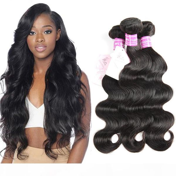 

dhgate bemiss brazilian virgin human hair weaves malaysian hair bundles indian peruvian mongolian cambodian natural color body wave, Black