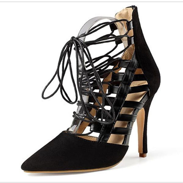

boots gladiator women sandals high heels open toe rhinestone cross-tie stiletto thin heel party shoes, Black
