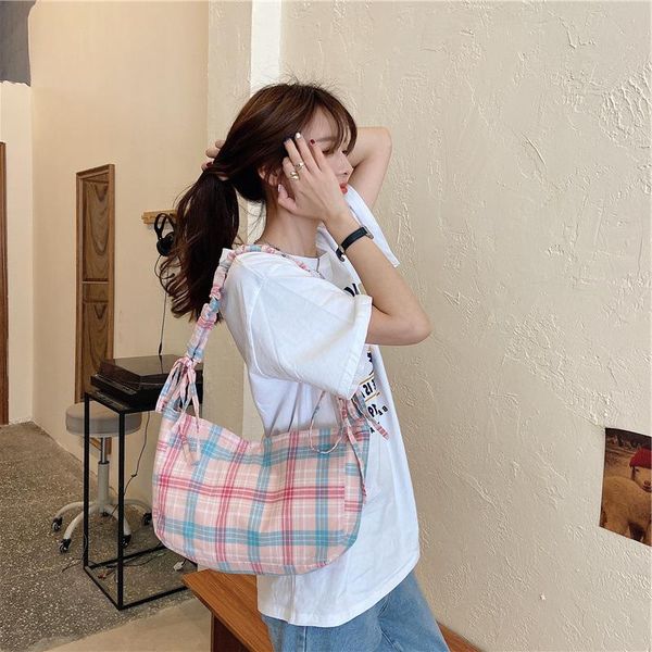 

student bag sweet japanese underarm retro plaid drawstring 1483 fresh shoulder girl small summer smkwg