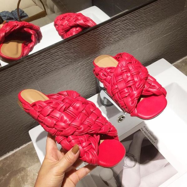 

slippers indoor women's shoes summer woven home woman beach designer heel slipper female slides 42 12au, Black