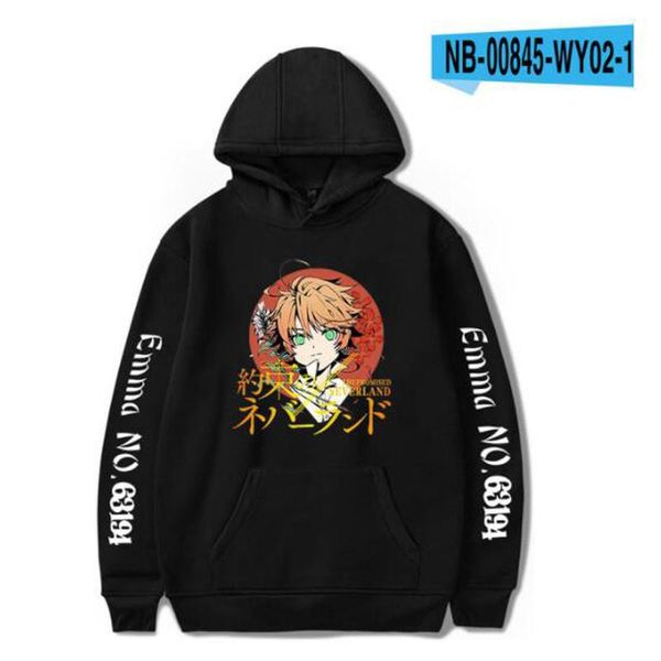 

men's hoodies & sweatshirts the promised neverland cosplay hoodie women men sweatshirt yakusoku no pullover hooded jacket male tracksui, Black