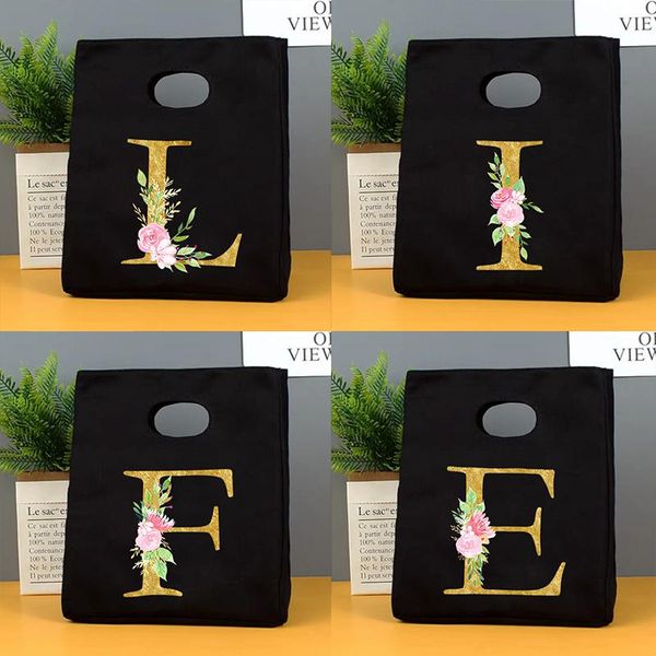 

storage bags letter print portable lunch thermal insulated bento box tote cooler handbag dinner container picnic school food bag