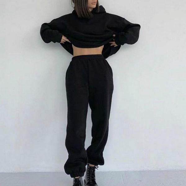

gym clothing women's tracksuit oversized hooded long sleeve sweatshirts pullover and sweatpants suit casual two pieces sets sports pant, White;black