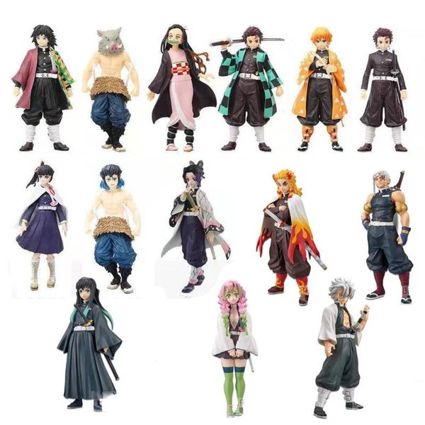 

keychains anime demon slayer pvc action figure tanjirou nezuko mitsuri tokitou muichirou kyoujurou figures toys decoration gift with box, Silver