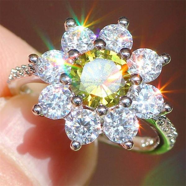 

cluster rings rulalei luxury jewelry 925 sterling silver round cut cubic zircon party women wedding engagement flower band ring gift, Golden;silver