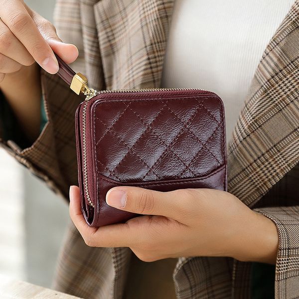 

wallet 2021 women's card bag leather lovely mini zipper, Red;black