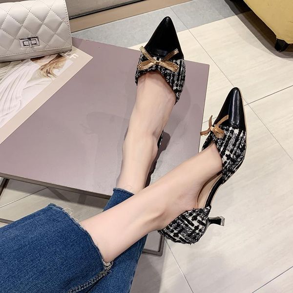 

dress shoes summer bow joker shallow mouth fine with high heels, Black