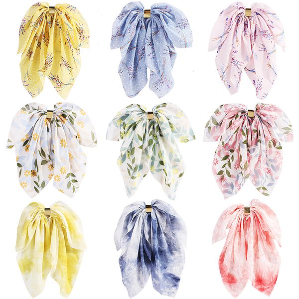 

girl chiffon oversized bow knot hairgrips bohemian elegant satin hair clips hair accessories ponytail butterfly bows, Slivery;white